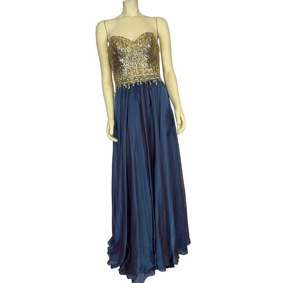Glow Dress Embellished Bodice Chiffon sweatheart in blue gown size 6 - Picture 1 of 11